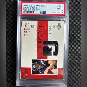 2001 Upper Deck Game Gear Drew Brees #107 Rookie Game Jersey RC /500 PSA 9 MINT
